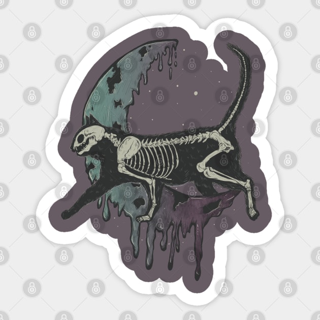 Cat Skeleton over the moon Sticker by Jess Adams